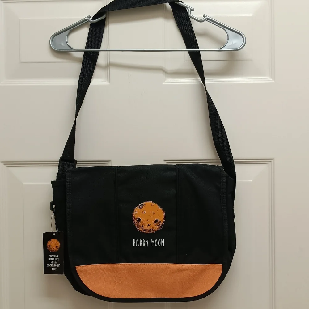 Harry Moon Black Messenger Bag Laptop Book Bag School Bag Crossbody Space